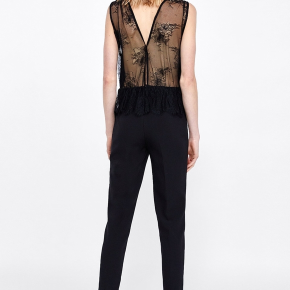 zara contrast lace jumpsuit